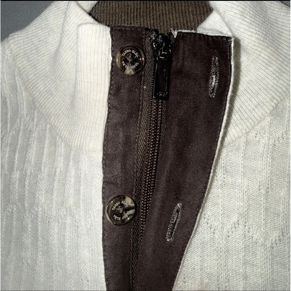 Men's Tasso Elba 1/4 Zip & Button 100% Supima Cotton Sweater Beige Size L